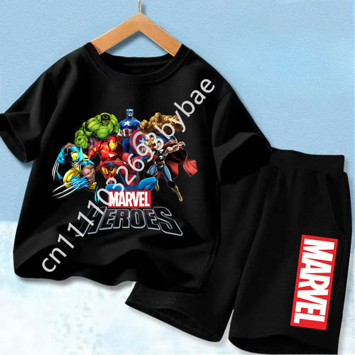 Avengers Marvel Helden Kinder T-Shirt - Schwarzes Set Gruppe