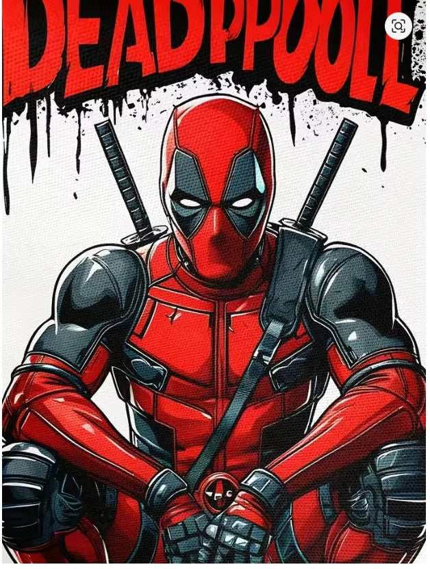 Herren T-Shirt Deadpool 3D - Kauernd Katanas Weißer Hintergrund