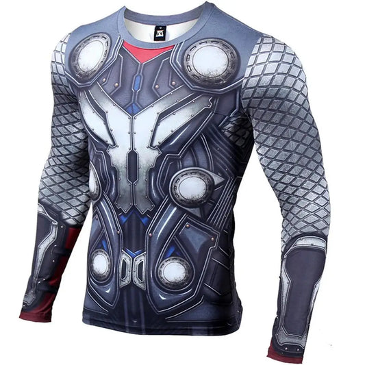 Avengers Thor 3D Compression T-Shirt – Langarm Graublau