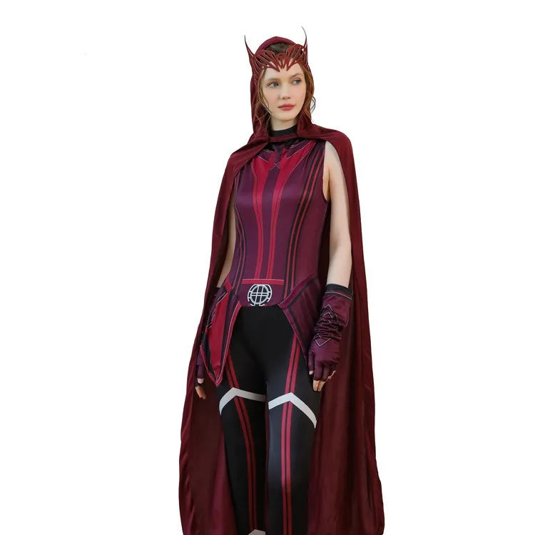 Cosplay Kostüm Wanda Maximoff Scarlet Witch – Roter Overall Umhang mit Kopfschmuck