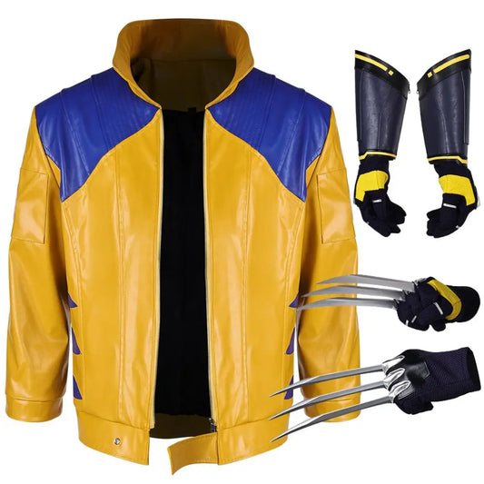 Wolverine Kostüm - Gelb-blaue Lederjacke mit Metallkrallen