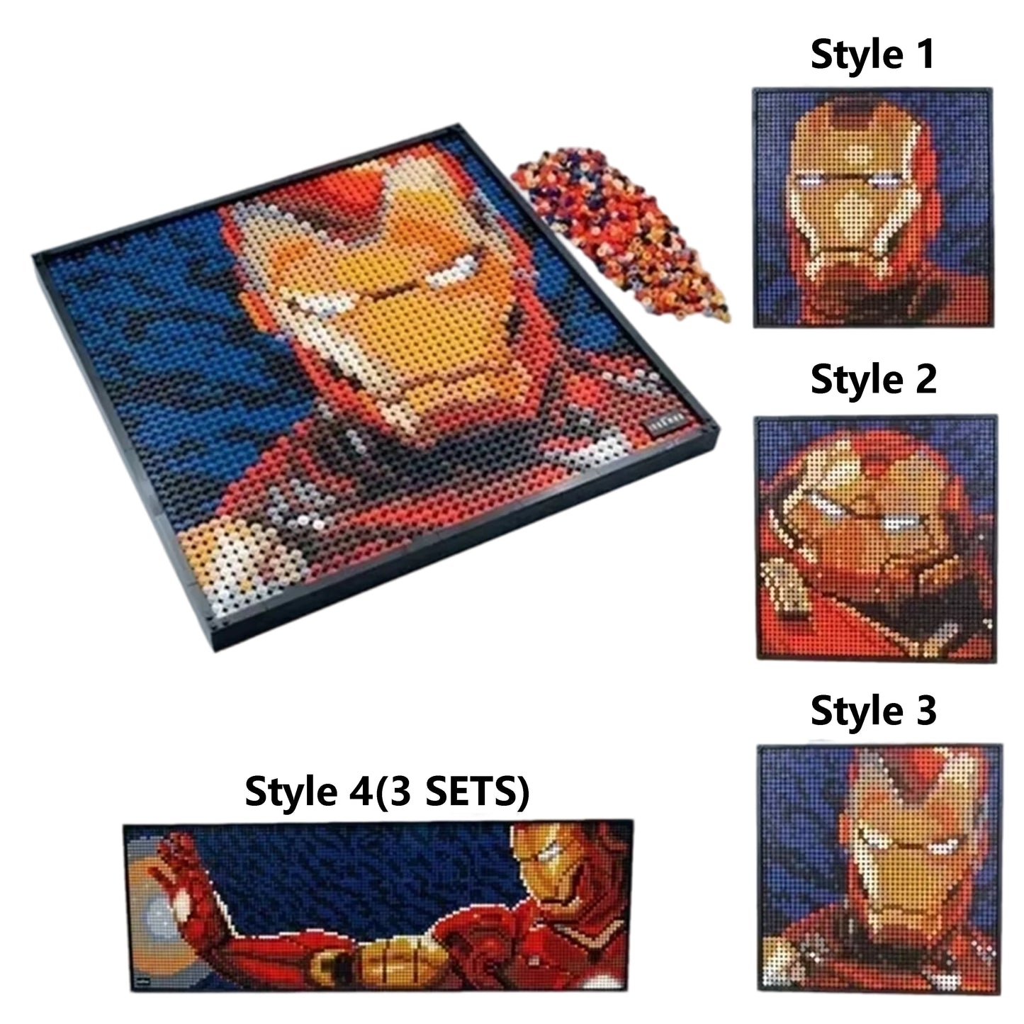 Avengers Iron Man Ziegelsteinfigur – 3D Pixel Wandporträt