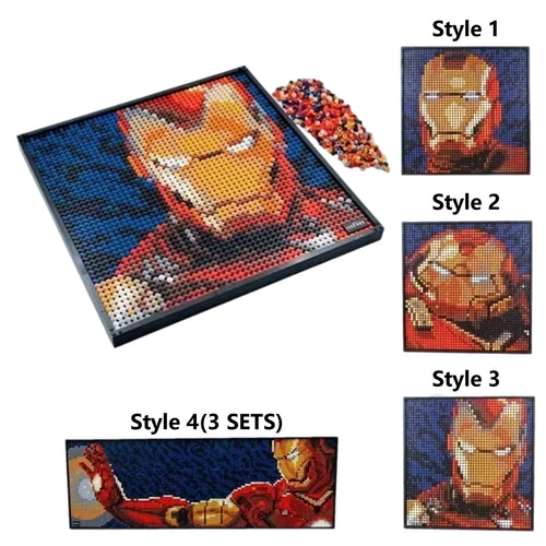Avengers Iron Man Ziegelsteinfigur – 3D Pixel Wandporträt