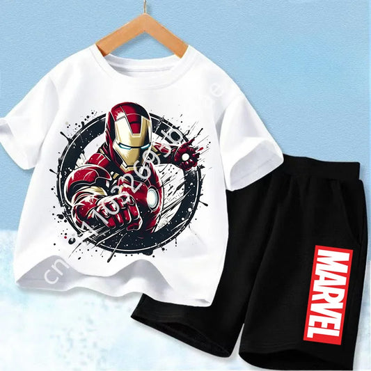 Avengers Iron Man T-Shirt Kinder - Set Weißes Oberteil Schwarze Shorts