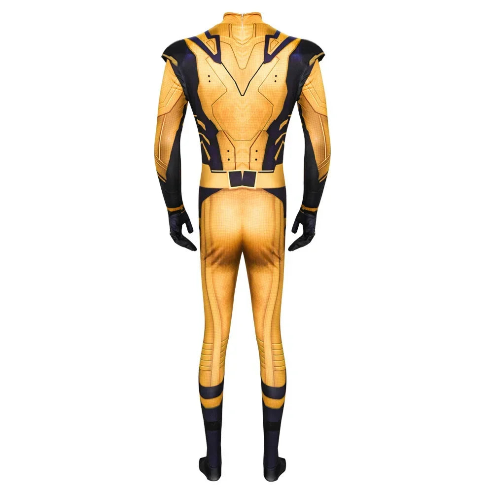 Wolverine-Kostüm - Gelb-Marineblau-Overall mit X-Gürtel