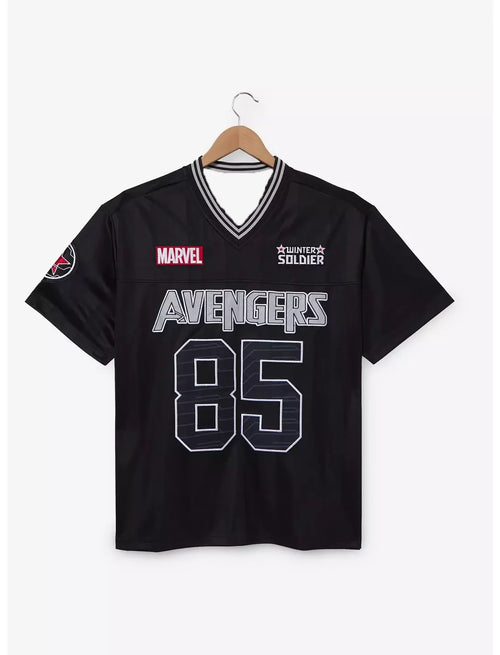 T-Shirt Avengers Winter Soldier – Schwarzes V-Ausschnitt Jersey
