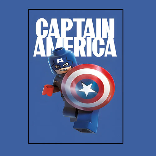 Poster Avengers Captain America – Lego-Stil Blauer Hintergrund