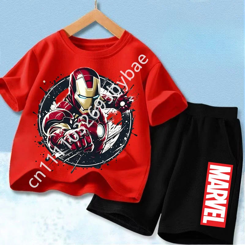 Avengers Iron Man T-Shirt Kinder - Rotes Set Schwarze Shorts