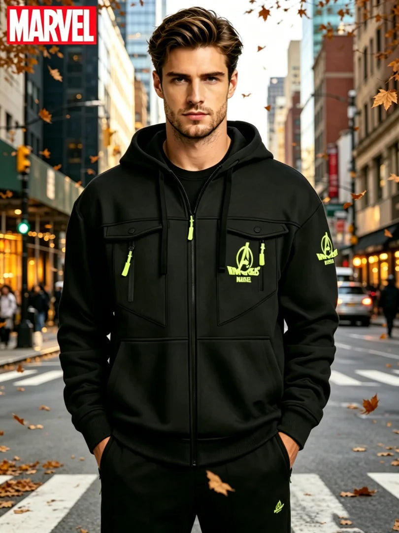 Kapuzenpullover mit Reißverschluss Marvel Avengers – Neon-Logo, Multitaschen, Herren