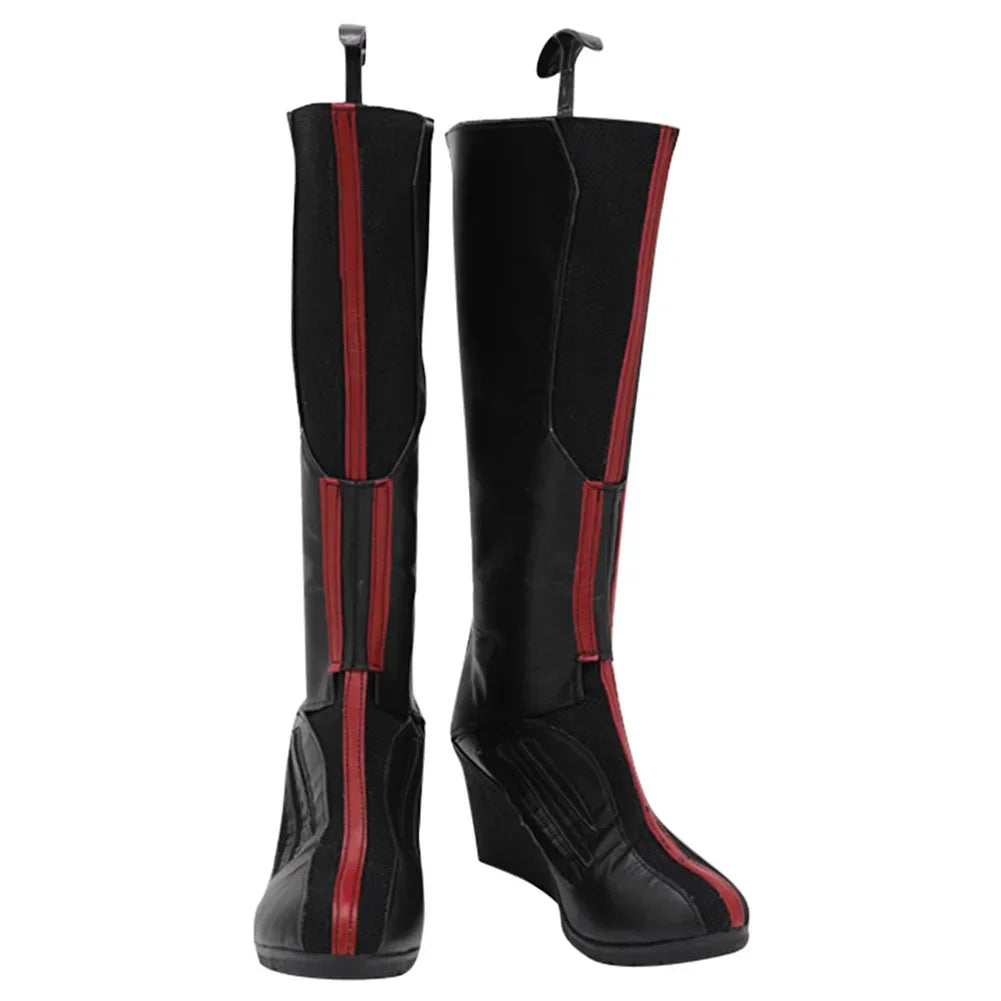 Scarlet Witch Stiefel - Schwarzes und rotes Leder mit Keilabsatz (Herren)