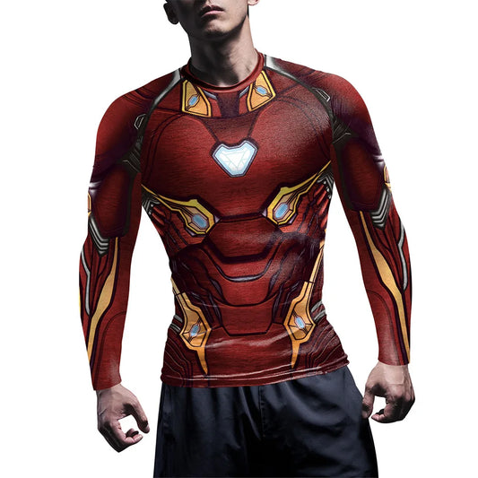 Iron Man Kompressions-T-Shirt – Langarm Rot Rüstung