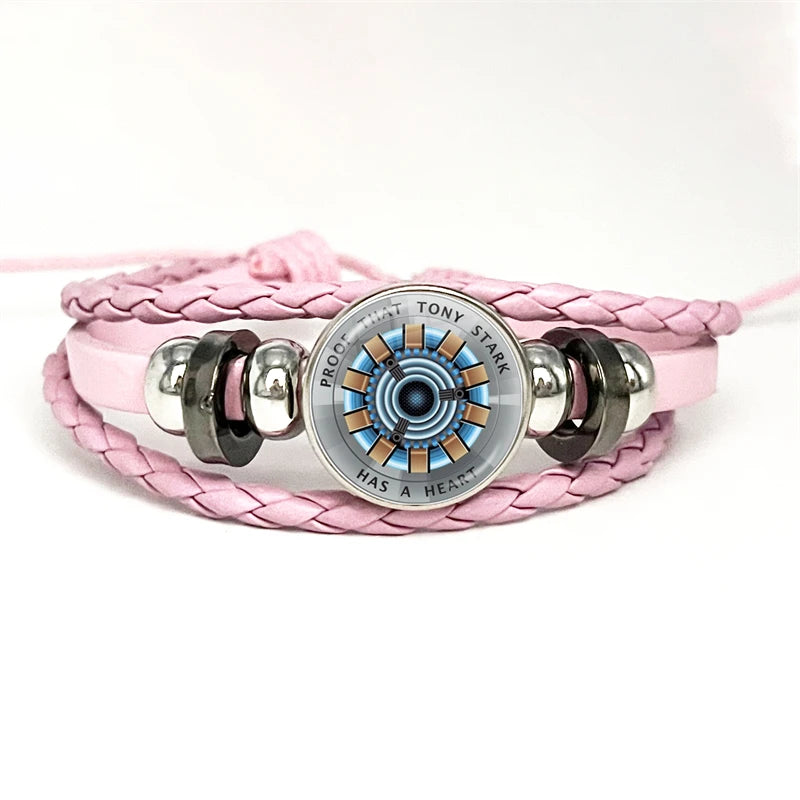 Lederarmband Tony Stark Arc Reaktor – Rosa konzentrisch Blau Orange