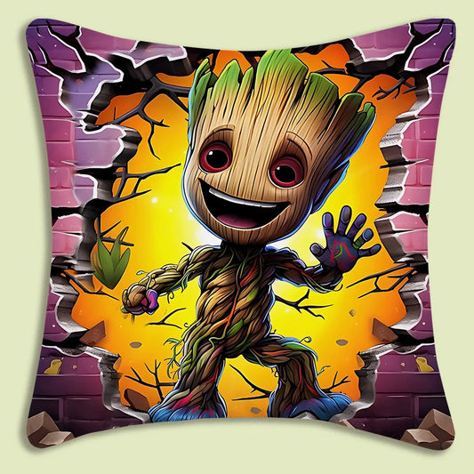 Kissenbezug Baby Groot - Gelbe und rosa Ziegelmauer durchbrechend
