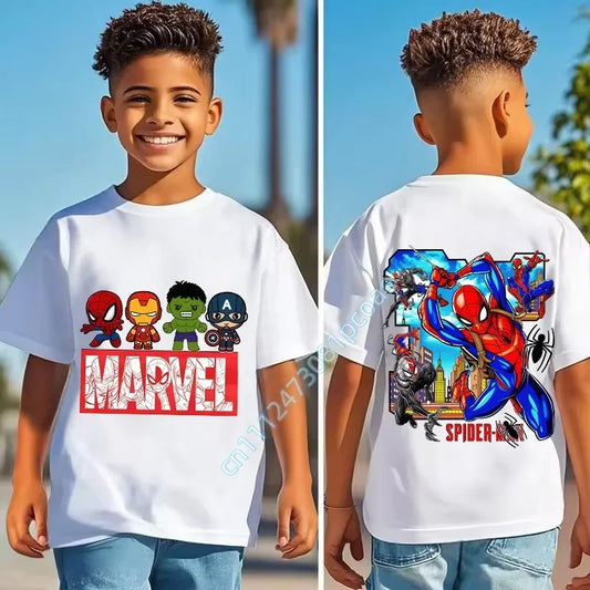 Kinder-T-Shirt Marvel - Chibi-Logo Spider-Man Iron Man Hulk Captain America