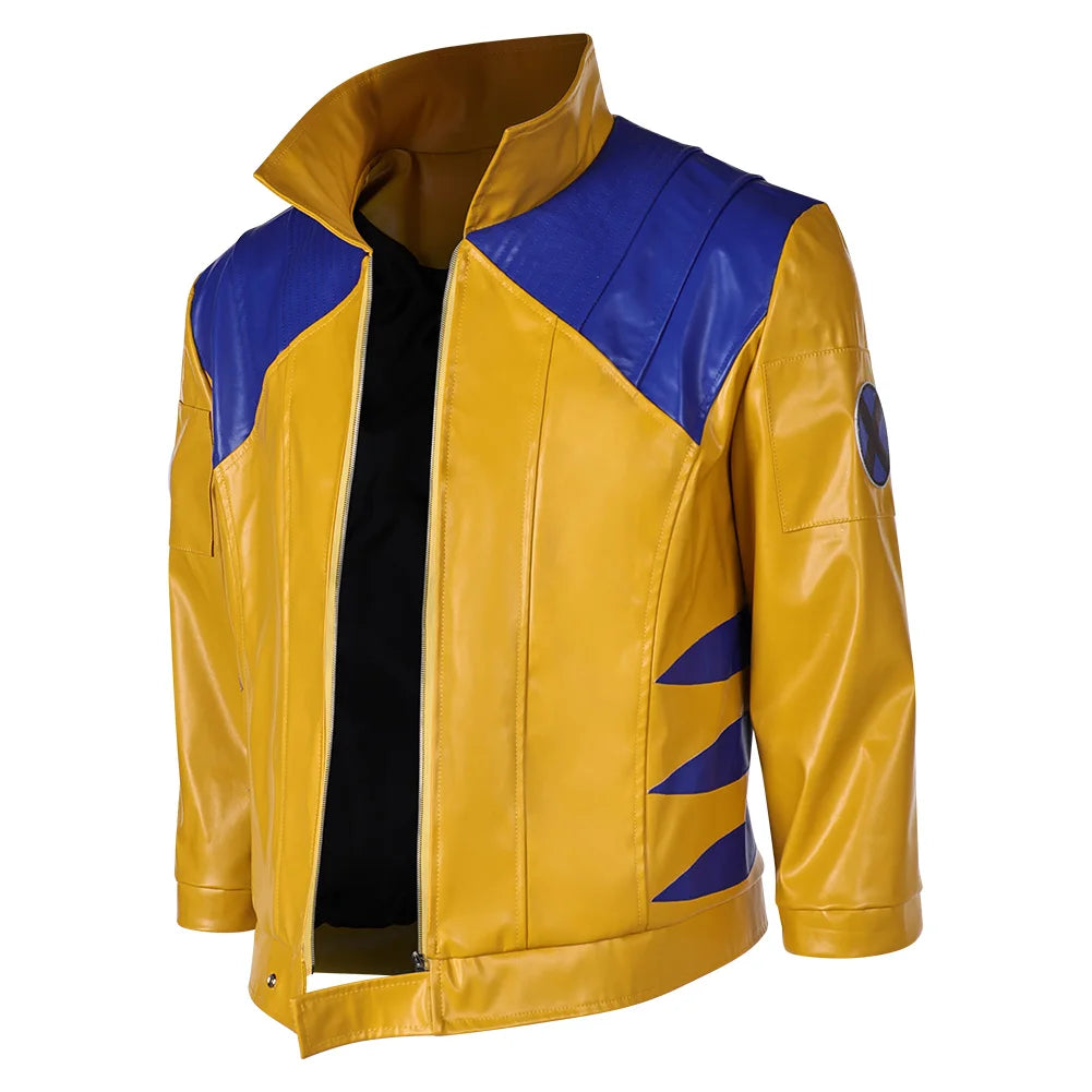 Wolverine Kostüm - Gelb-blaue Lederjacke mit Metallkrallen