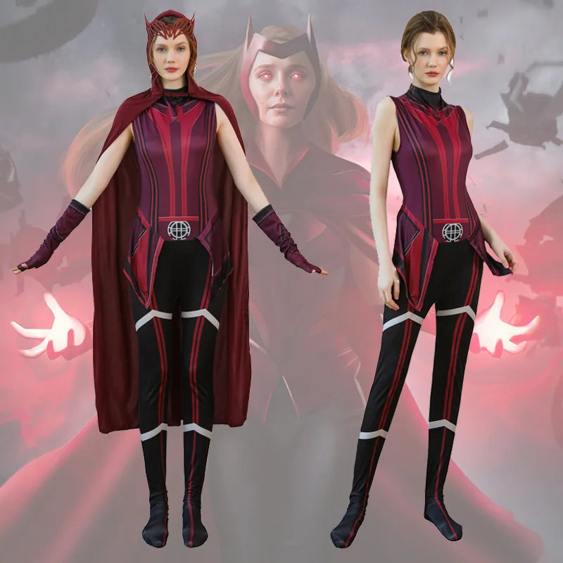 Cosplay Kostüm Wanda Maximoff Scarlet Witch – Roter Overall Umhang mit Kopfschmuck