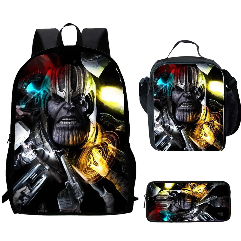 Thanos Rucksack Dunkel 3-teilig – Porträt Waffen Set Schule Kind