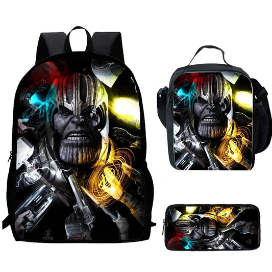 Thanos Rucksack Dunkel 3-teilig – Porträt Waffen Set Schule Kind