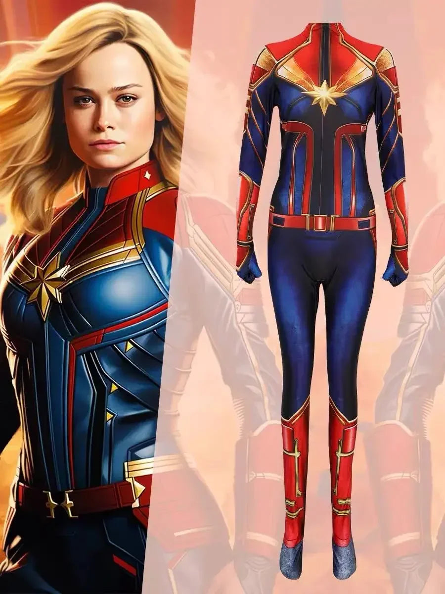 Captain Marvel Kostüm - Blau-Rot-Goldener Overall