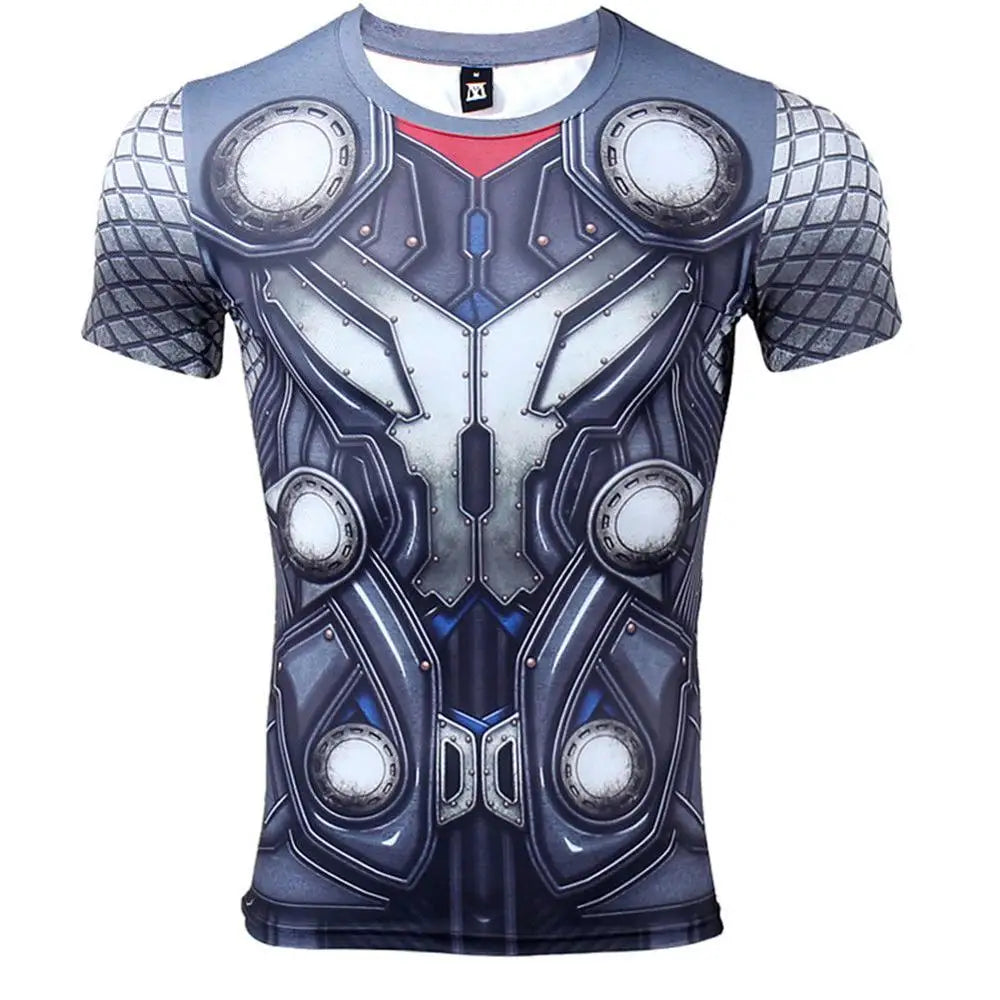 Avengers Thor 3D Compression T-Shirt - Kurzarm Blaugrau