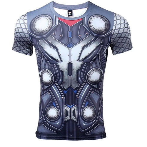 Avengers Thor 3D Compression T-Shirt - Kurzarm Blaugrau