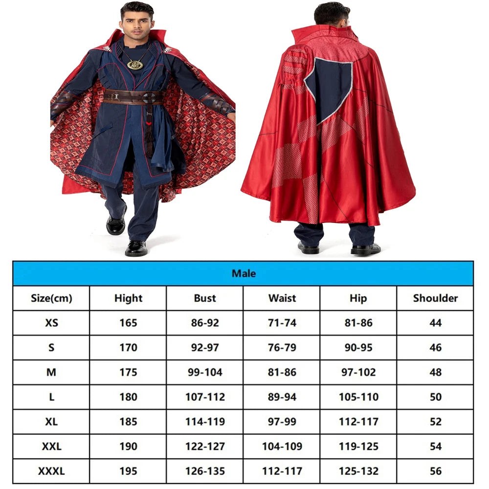 Doctor Strange Multiverse of Madness Cosplay-Kostüm – Roter Umhang, blaue Robe, Amulett, für Erwachsene